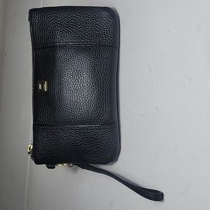 Lodis black leather wristlet